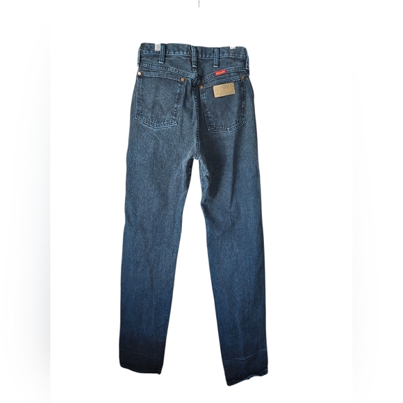 Vintage Wrangler Slim Fit High Rise Teal Turquoise Overdye Jeans 7X36 - Picture 2 of 4